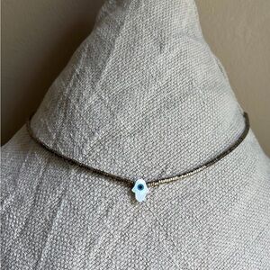 Evil Eye Hamsa Hand Necklace in Gold Pyrite Gemstone.